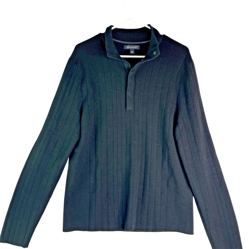 Banana Republic Extra Fine Merino Wool 1/4 Snap Button Ribbed Sweater Grunge L